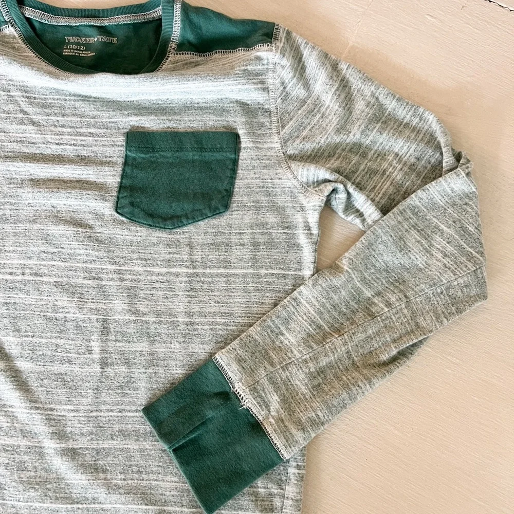 Tucker and Tate Striped Green Long Sleeve Top with green accents Boys L (10/12) - Picture 4 of 5
